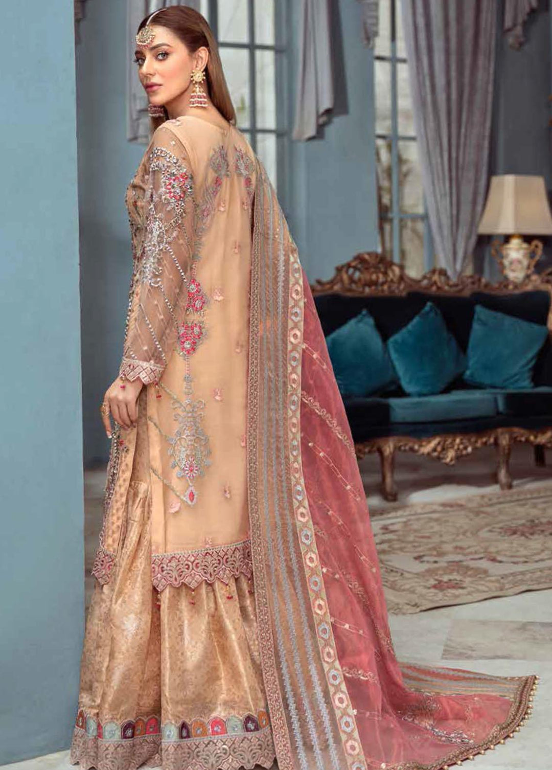 Ramsha Embroidered Net Suits Unstitched 3 Piece RSH22WD H-107 - Wedding Collection