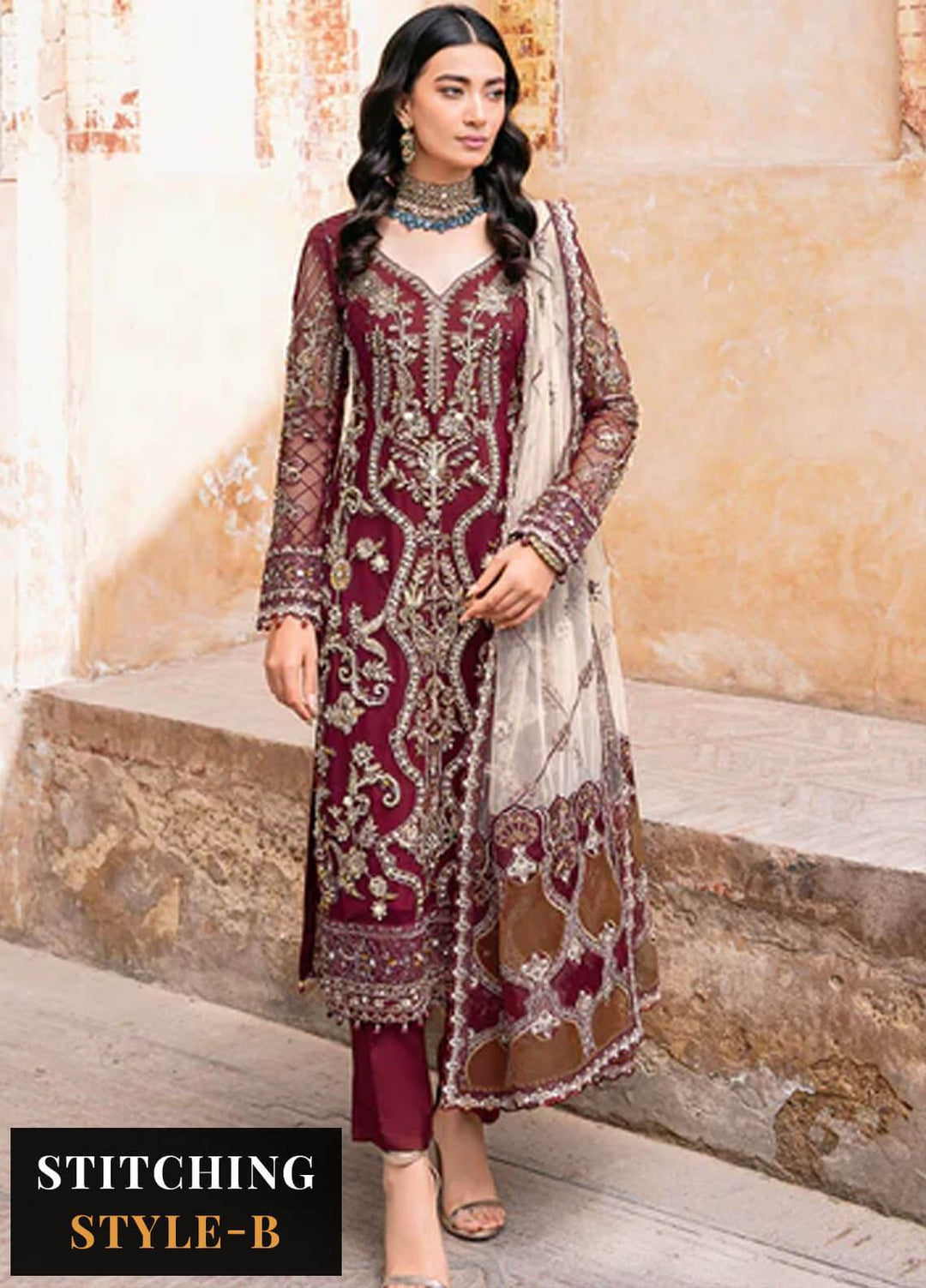 Ramsha Embroidered Net Suits Unstitched 4 Piece RSH23LW H-203 - Wedding Collection