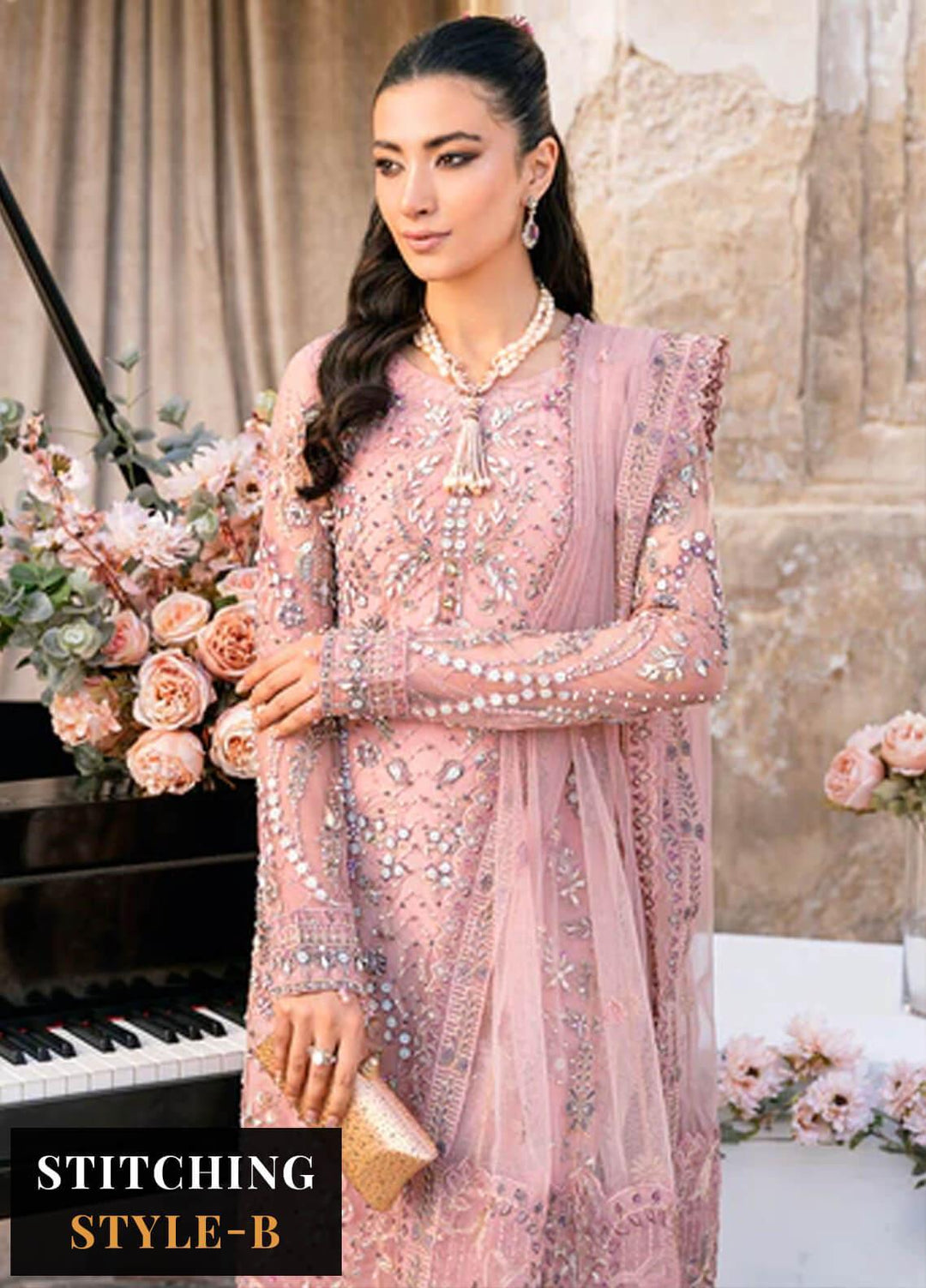Ramsha Embroidered Net Suits Unstitched 4 Piece RSH23LW H-207 - Wedding Collection