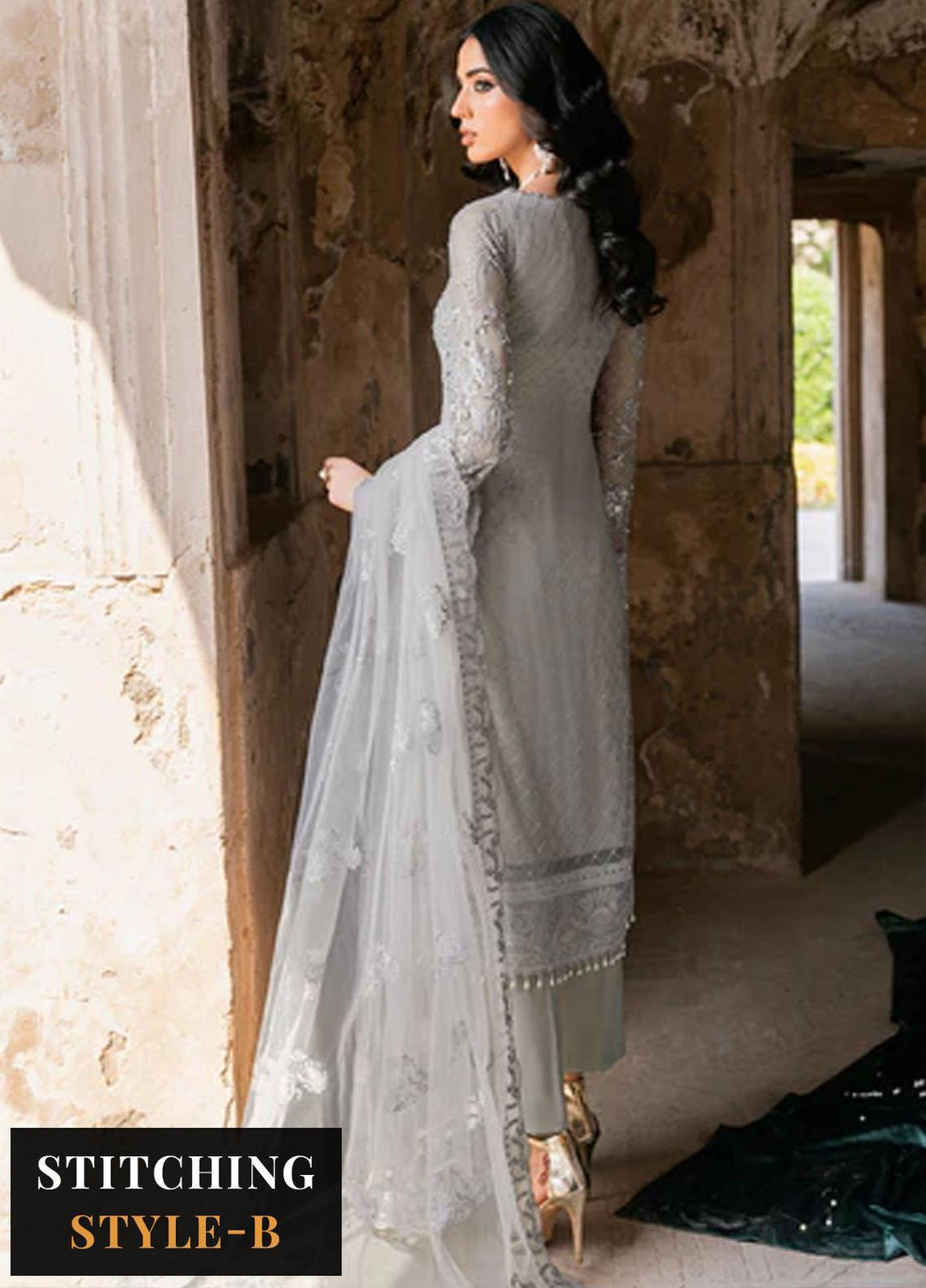Ramsha Embroidered Net Suits Unstitched 4 Piece RSH23LW H-210 - Wedding Collection