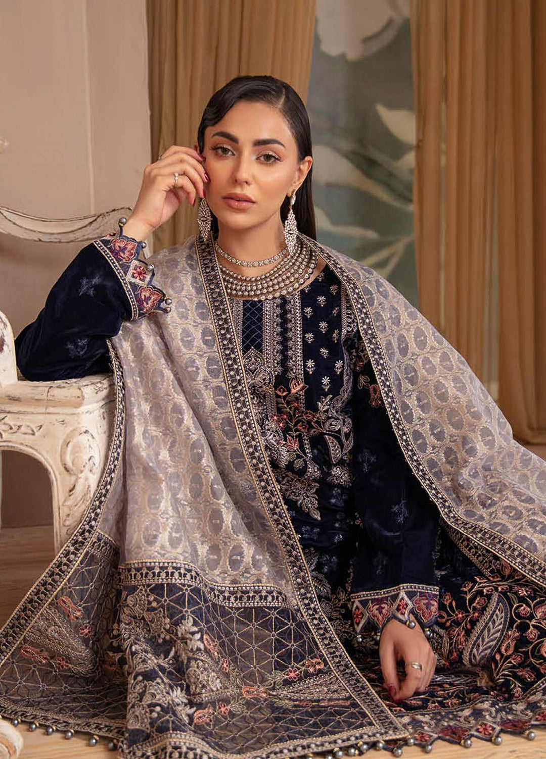 Ramsha Embroidered Velvet Suits Unstitched 3 Piece RSH22V5 V-501 - Winter Collection