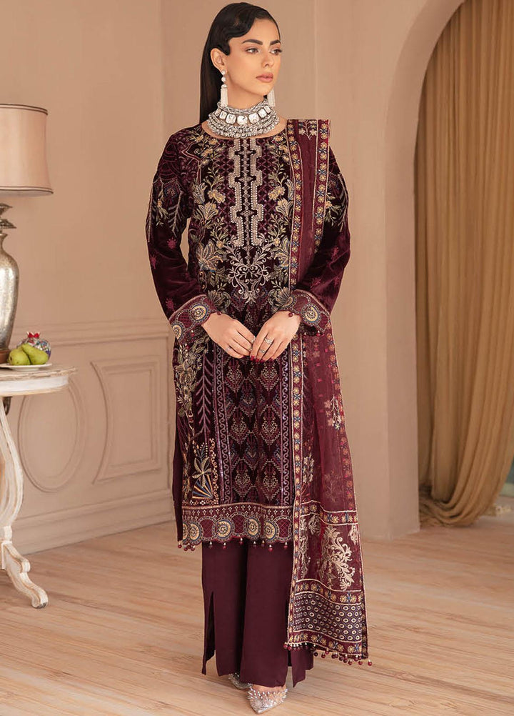 Ramsha Embroidered Velvet Suits Unstitched 3 Piece RSH22V5 V-503 - Winter Collection