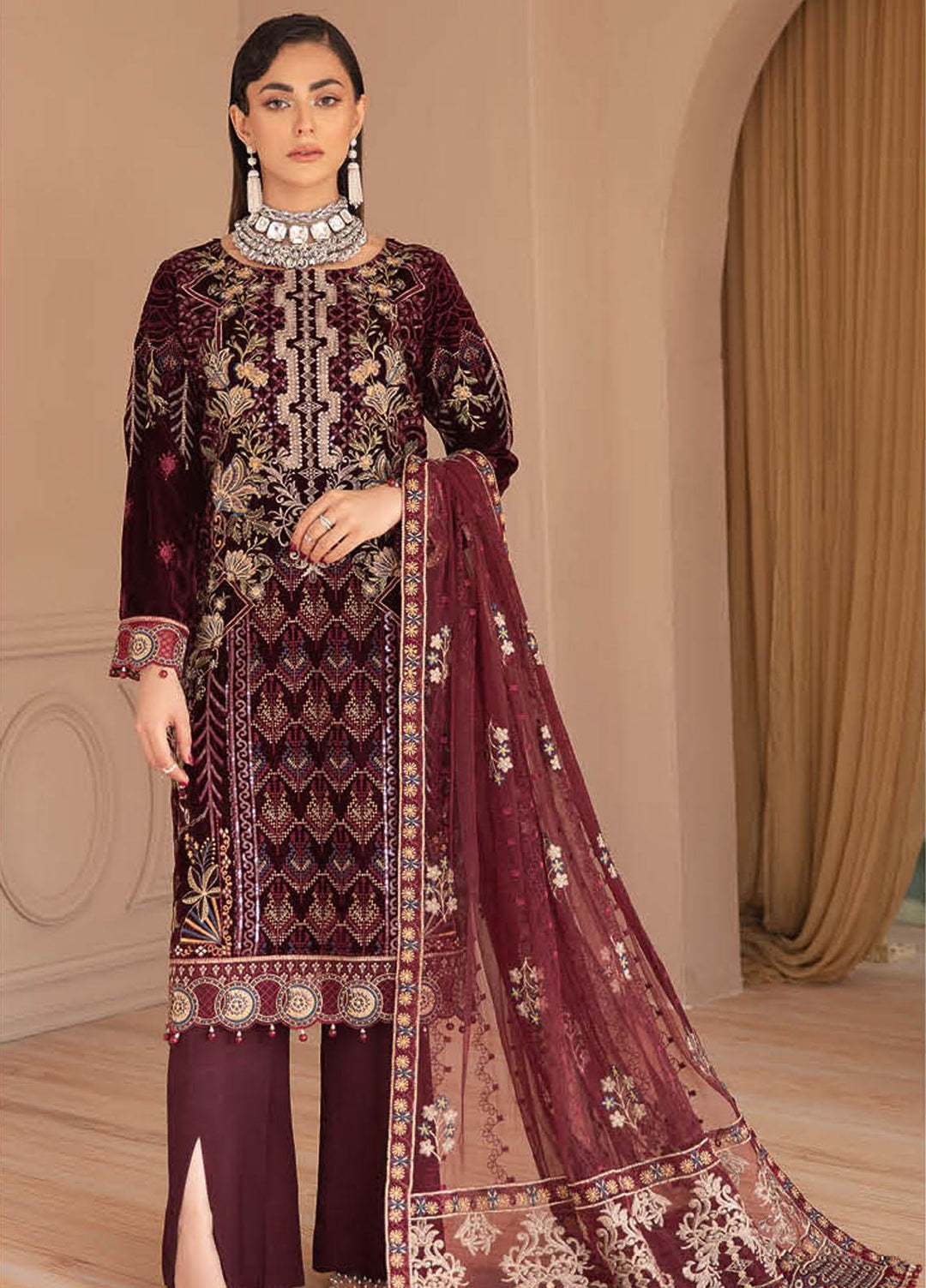 Ramsha Embroidered Velvet Suits Unstitched 3 Piece RSH22V5 V-503 - Winter Collection