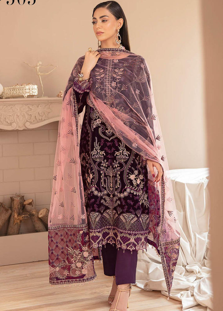 Ramsha Embroidered Velvet Suits Unstitched 3 Piece RSH22V5 V-505 - Winter Collection