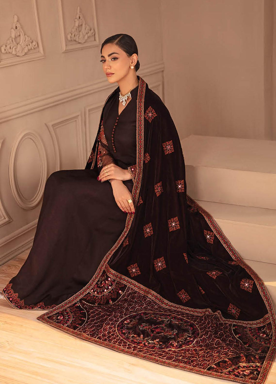 Ramsha Embroidered Velvet Suits Unstitched 3 Piece RSH22V5 V-507 - Winter Collection
