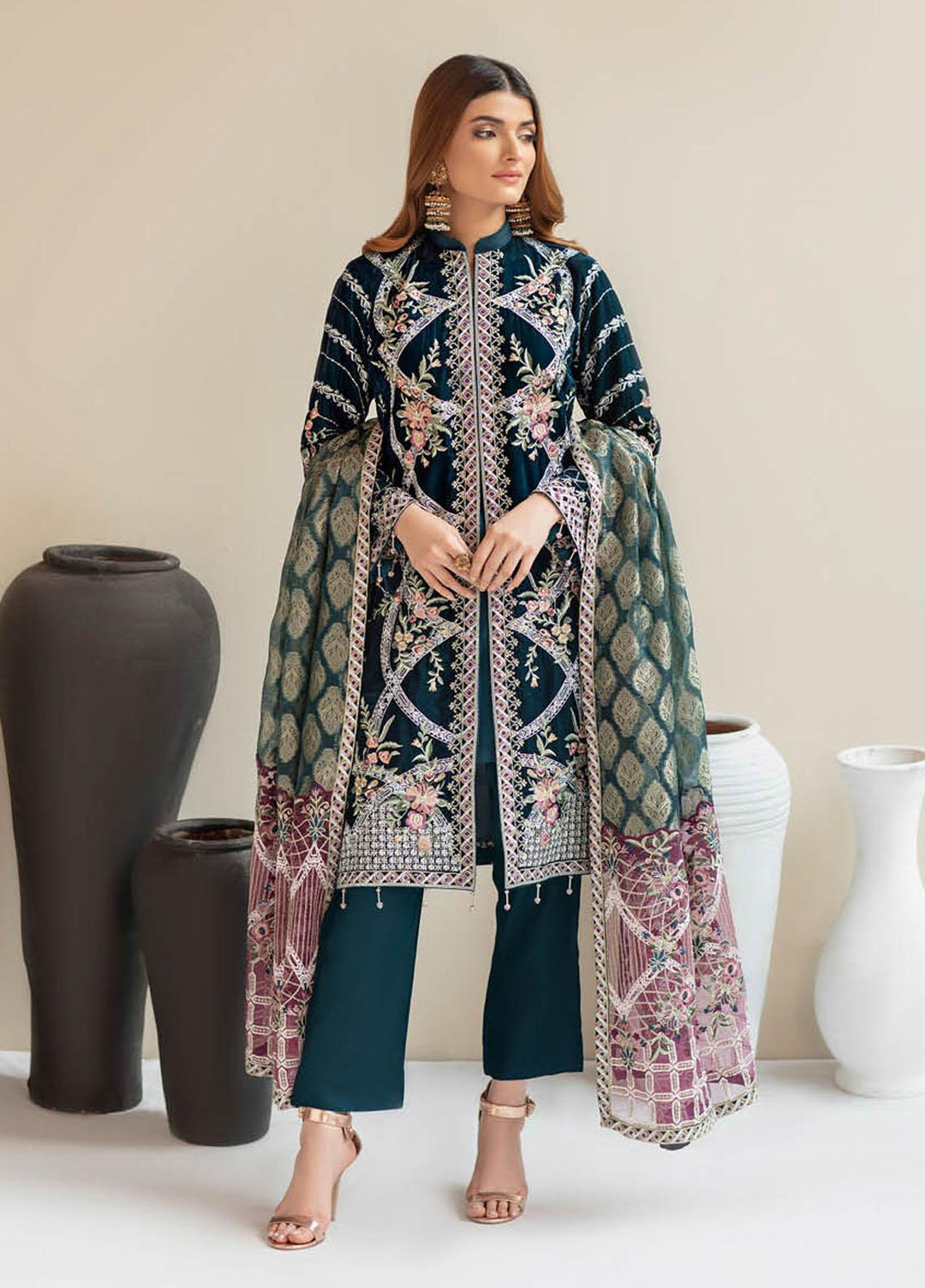 Ramsha Embroidered Chiffon Suits Unstitched 3 Piece RSH21V-4 V-402 - Winter Collection
