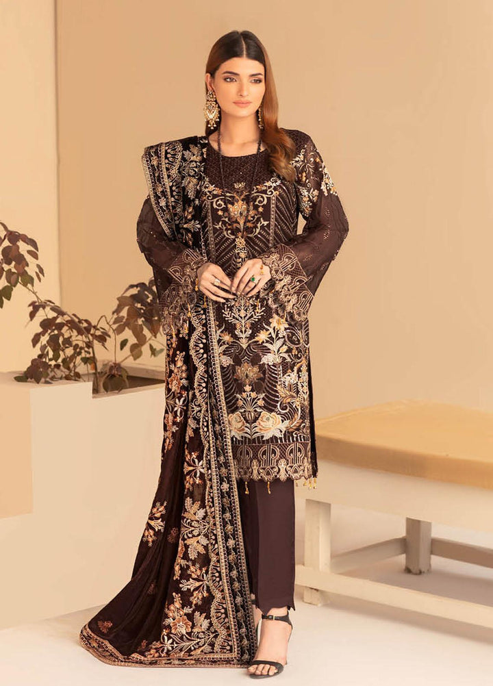 Ramsha Embroidered Net Suits Unstitched 3 Piece RSH21V-4 V-403 - Winter Collection