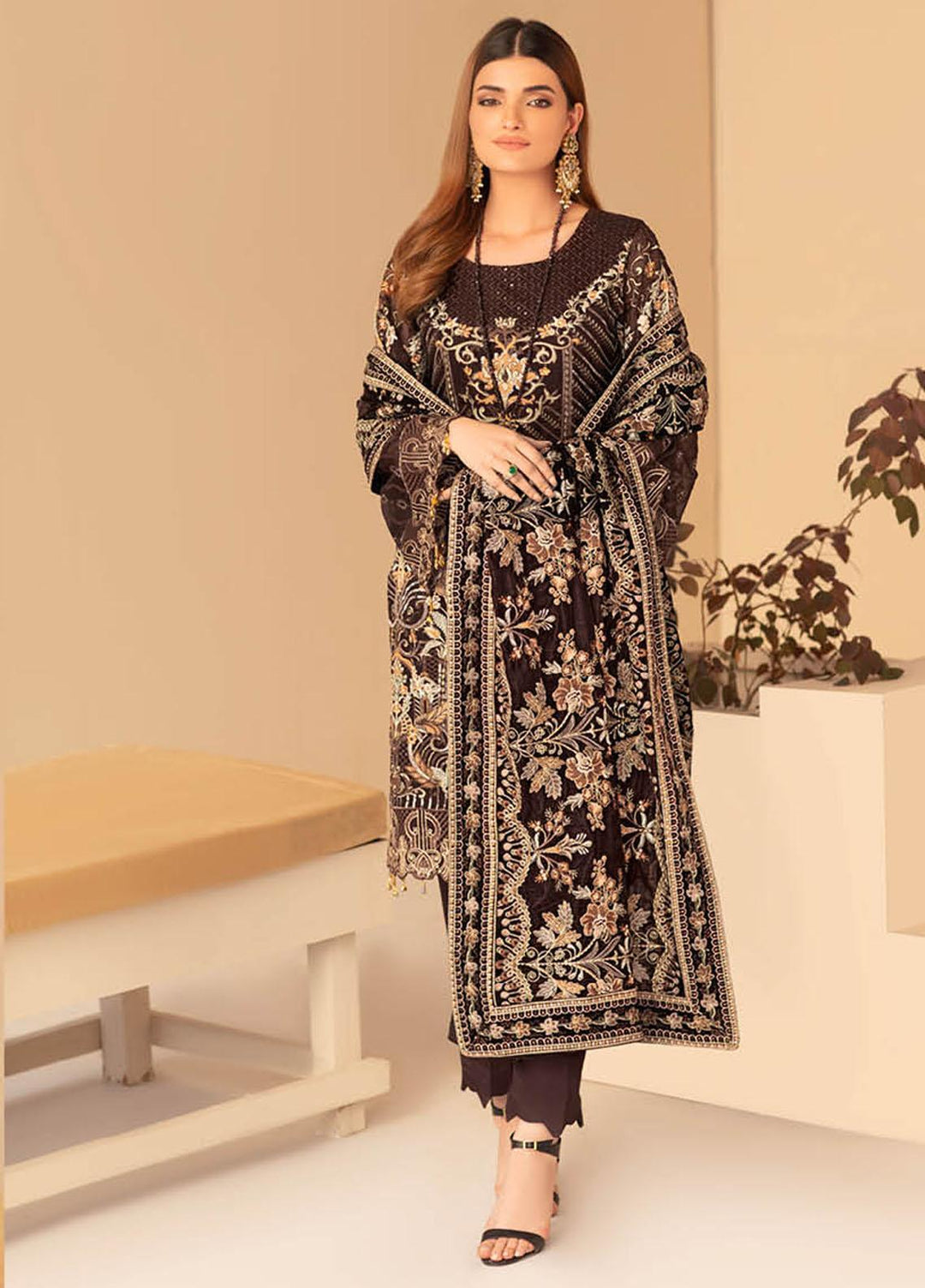 Ramsha Embroidered Net Suits Unstitched 3 Piece RSH21V-4 V-403 - Winter Collection