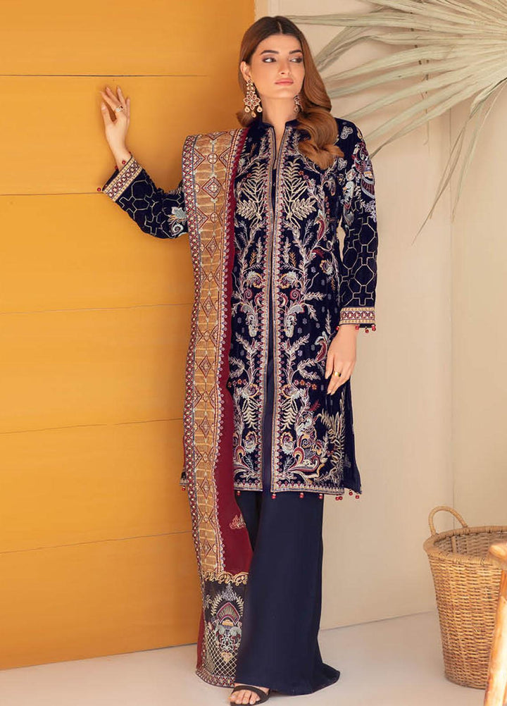 Ramsha Embroidered Velvet Suits Unstitched 3 Piece RSH21V-4 V-404 - Winter Collection