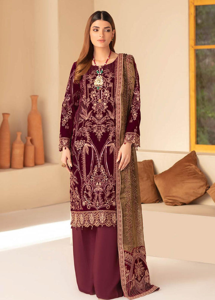 Ramsha Embroidered Velvet Suits Unstitched 3 Piece RSH21V-4 V-407 - Winter Collection