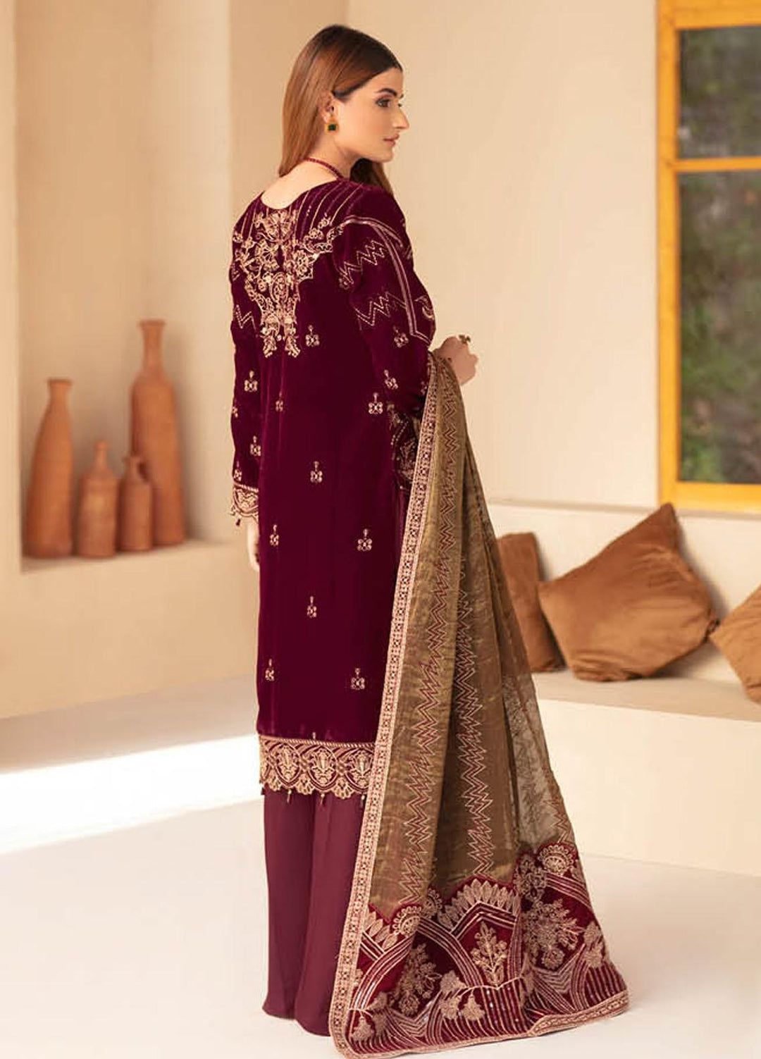 Ramsha Embroidered Velvet Suits Unstitched 3 Piece RSH21V-4 V-407 - Winter Collection