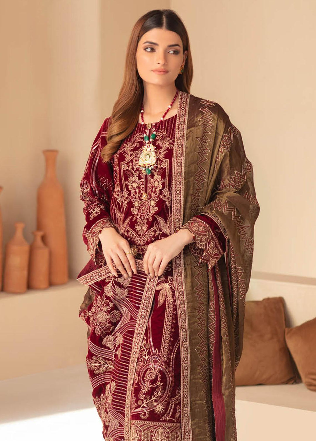 Ramsha Embroidered Velvet Suits Unstitched 3 Piece RSH21V-4 V-407 - Winter Collection