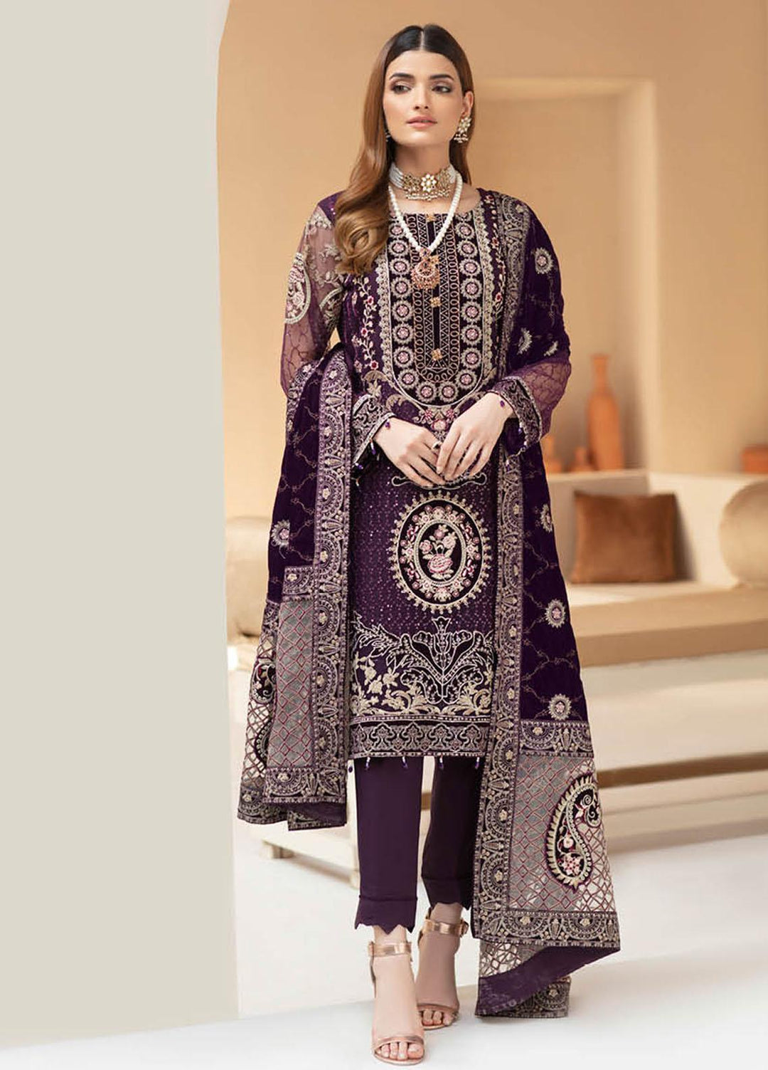 Ramsha Embroidered Organza Suits Unstitched 3 Piece RSH21V-4 V-408 - Winter Collection