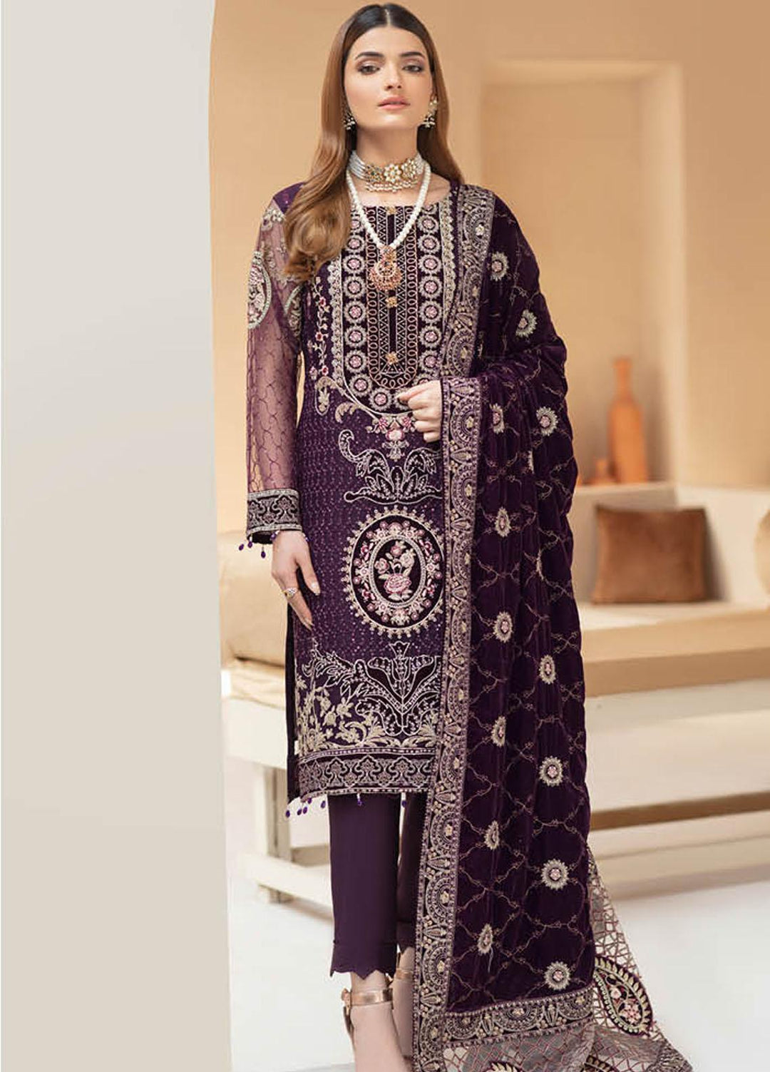 Ramsha Embroidered Organza Suits Unstitched 3 Piece RSH21V-4 V-408 - Winter Collection