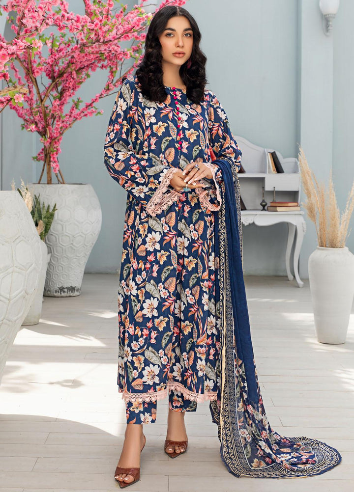 Rang-e-Bahar By Humdum Printed Lawn Suits Unstitched 3 Piece HD23RB-2 D-03 - Summer Collection