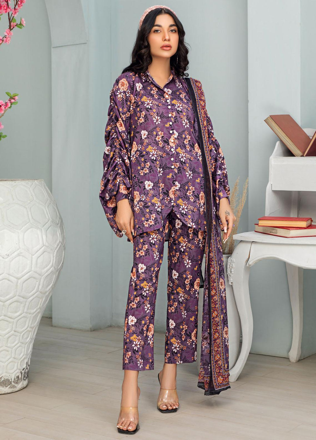 Rang-e-Bahar By Humdum Printed Lawn Suits Unstitched 3 Piece HD23RB-2 D-06 - Summer Collection