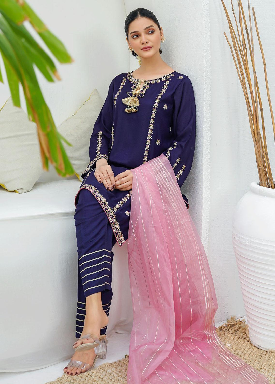 Modest Pret Embroidered Raw Silk 3 Piece Suit MD23RE Gulnoor
