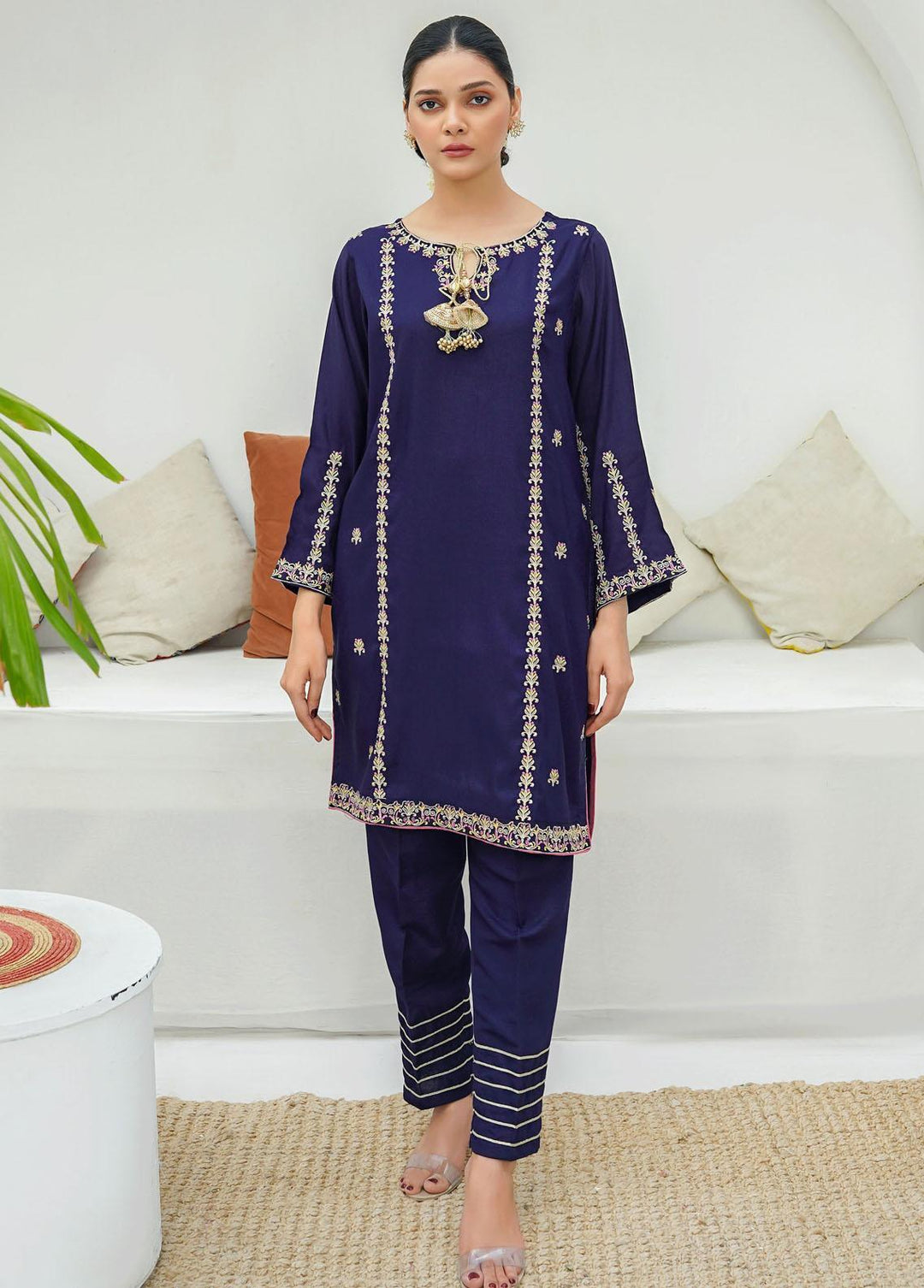 Modest Pret Embroidered Raw Silk 3 Piece Suit MD23RE Gulnoor
