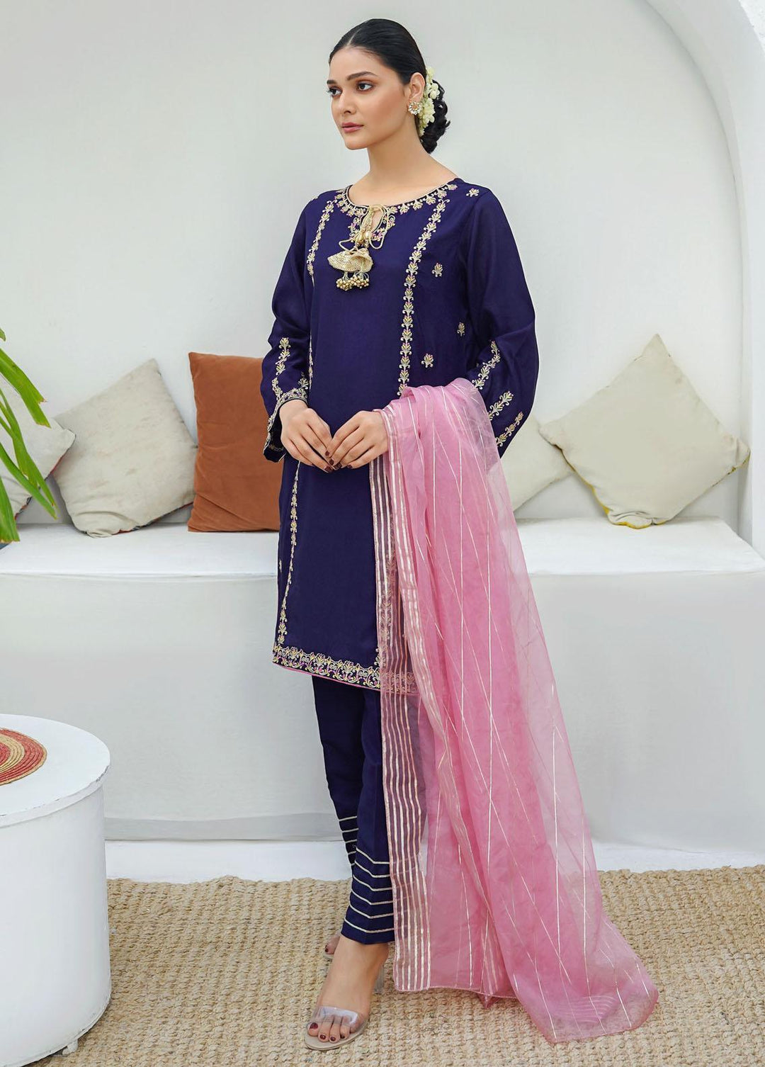 Modest Pret Embroidered Raw Silk 3 Piece Suit MD23RE Gulnoor