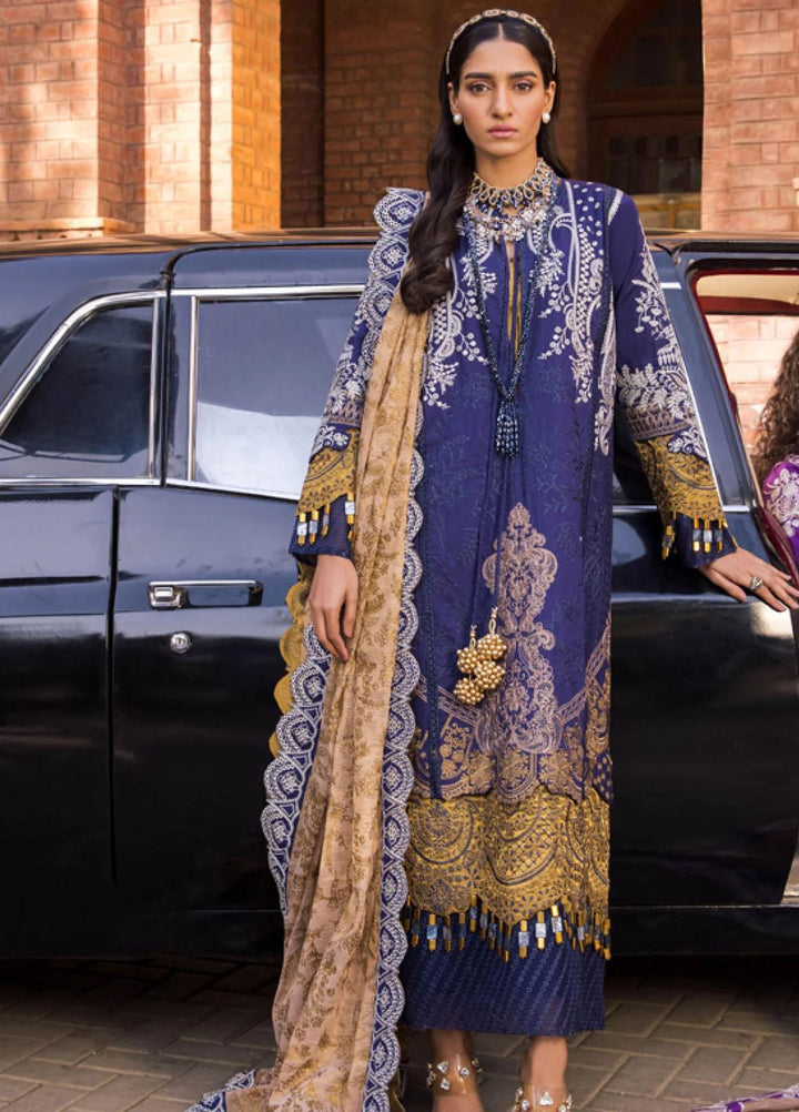 Rang Munch By Maryum N Maria Embroidered Lawn Suits Unstitched 3 Piece MNM23RM MLFD-084 Twilight Blue - Luxury Summer Collection
