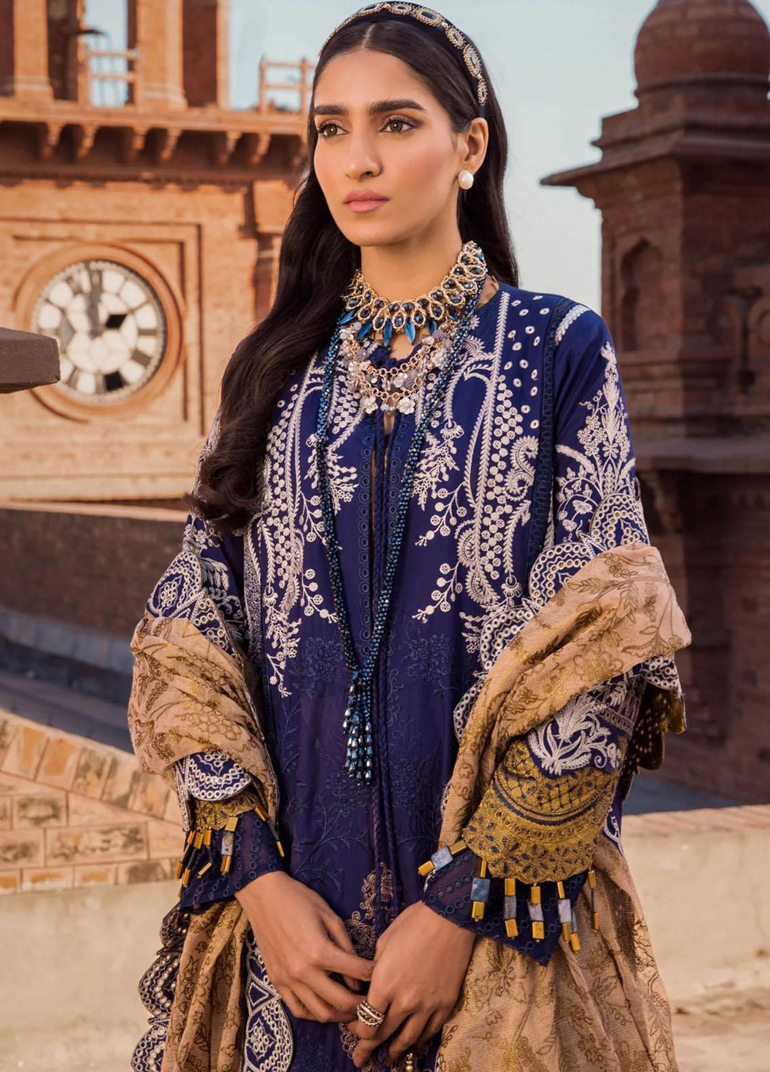 Rang Munch By Maryum N Maria Embroidered Lawn Suits Unstitched 3 Piece MNM23RM MLFD-084 Twilight Blue - Luxury Summer Collection