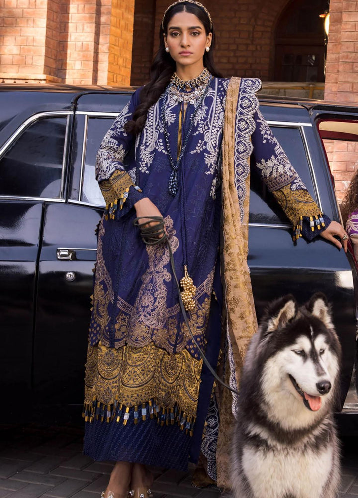 Rang Munch By Maryum N Maria Embroidered Lawn Suits Unstitched 3 Piece MNM23RM MLFD-084 Twilight Blue - Luxury Summer Collection