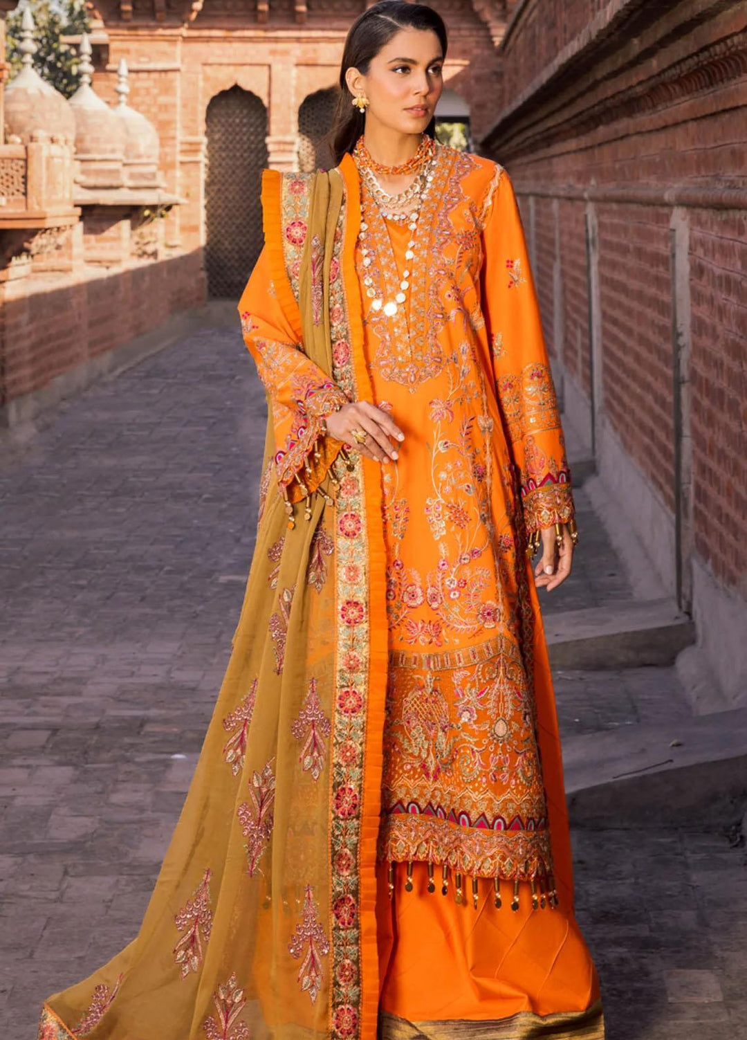 Rang Munch By Maryum N Maria Embroidered Lawn Suits Unstitched 3 Piece MNM23RM MLFD-085 Morange - Luxury Summer Collection