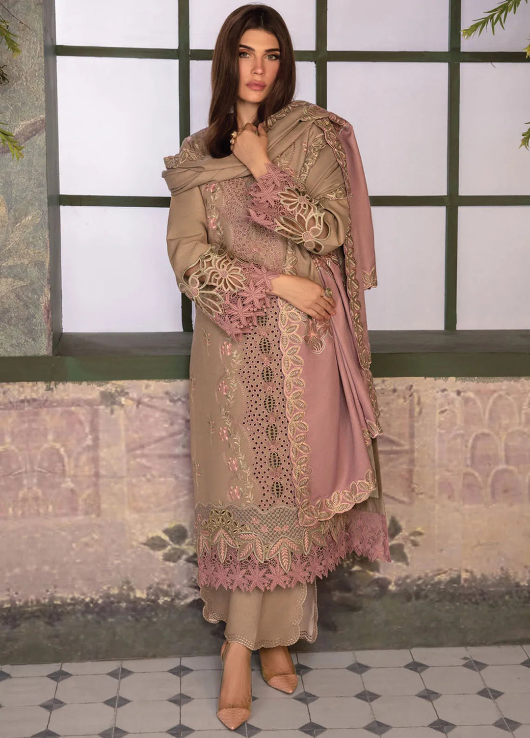 Rang Rasiya Embroidered Karandi Suit Unstitched 3 Piece D-09 Cappuccino - Winter Collection