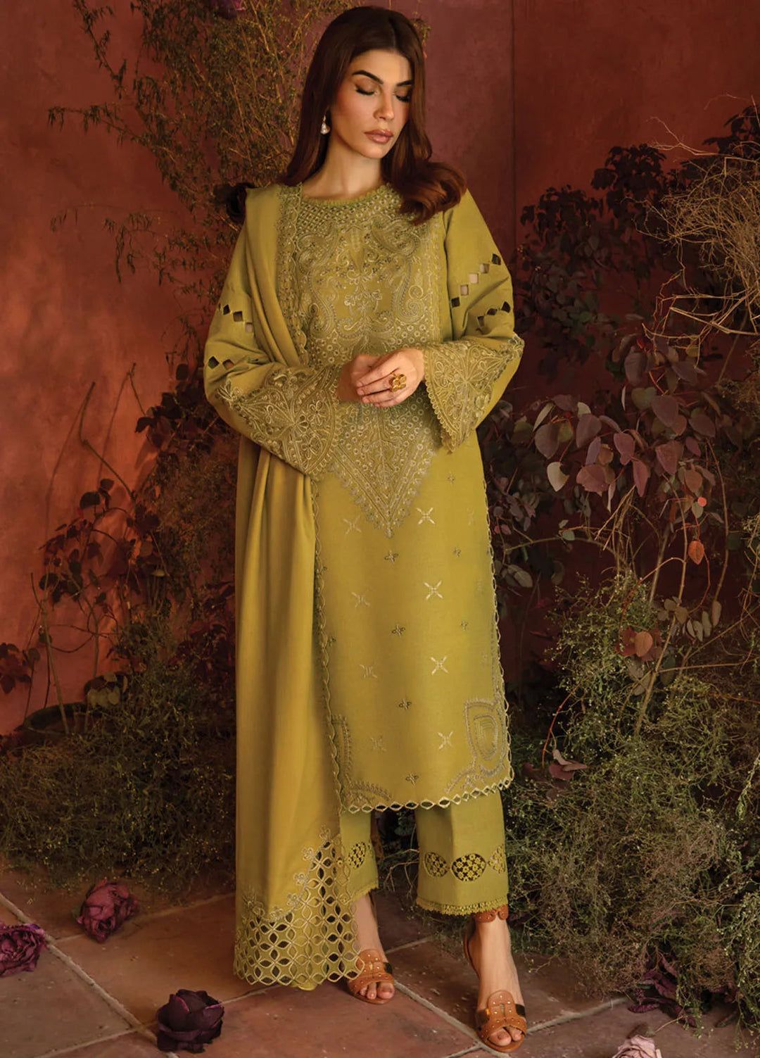 Rang Rasiya Embroidered Karandi Suit Unstitched 3 Piece D-10 Cardamom - Winter Collection