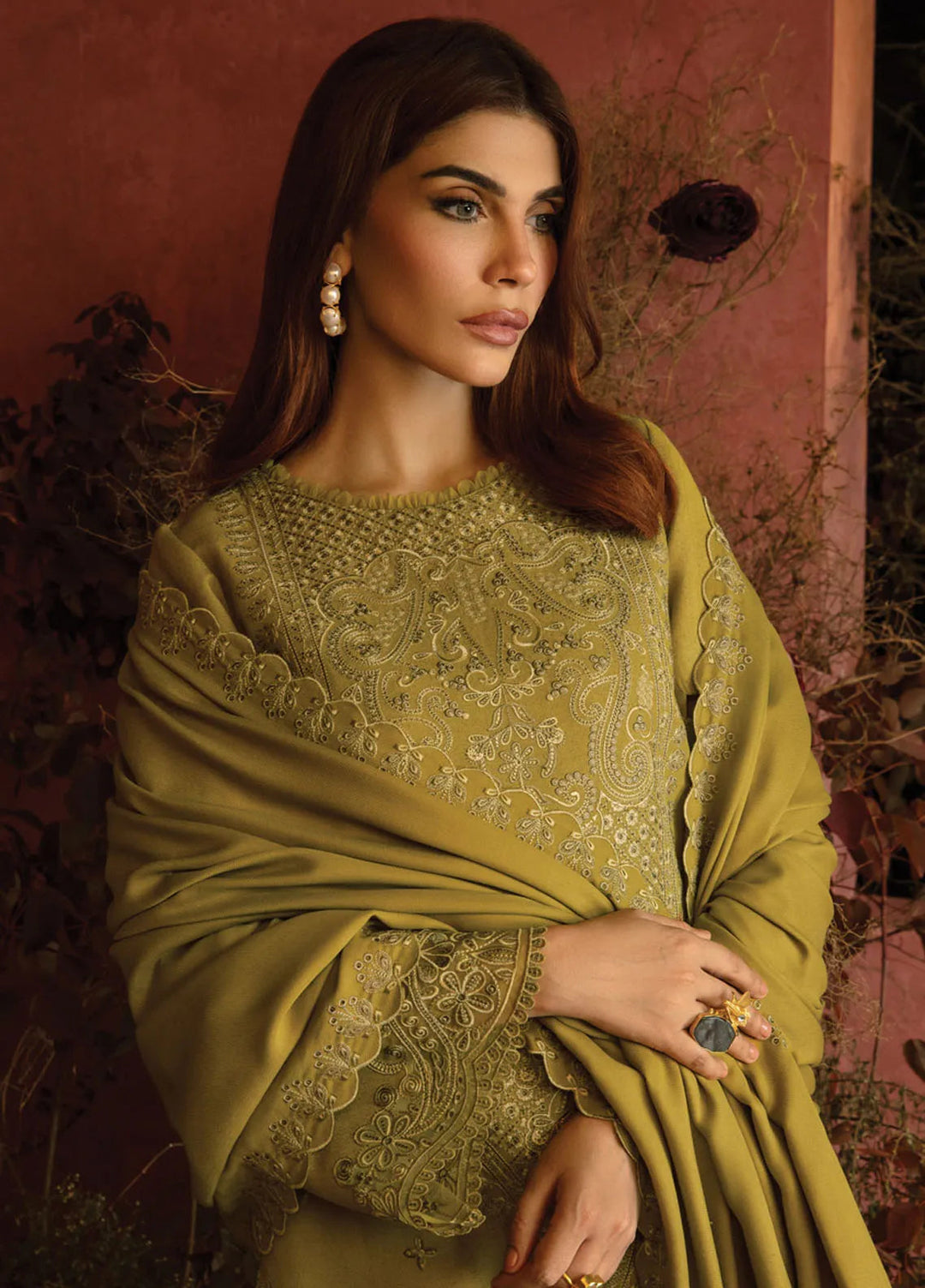 Rang Rasiya Embroidered Karandi Suit Unstitched 3 Piece D-10 Cardamom - Winter Collection