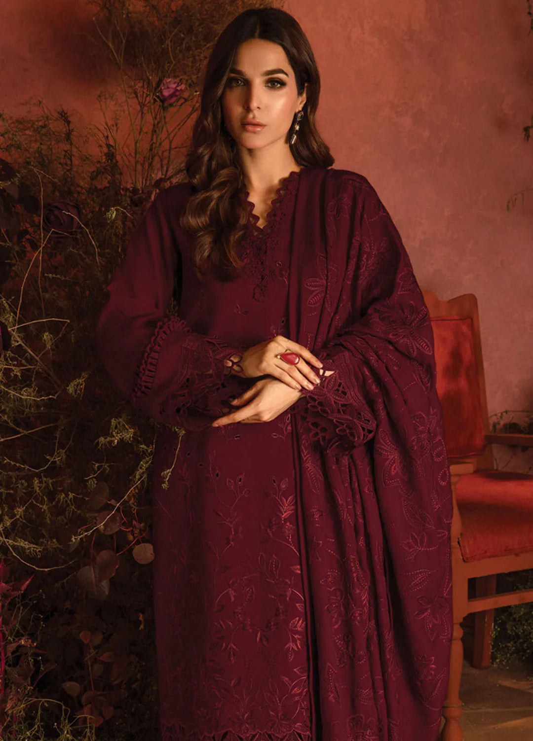 Rang Rasiya Embroidered Karandi Suit Unstitched 3 Piece D-13 Rose - Winter Collection