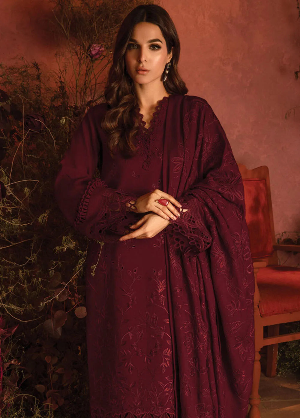 Rang Rasiya Embroidered Karandi Suit Unstitched 3 Piece D-13 Rose - Winter Collection