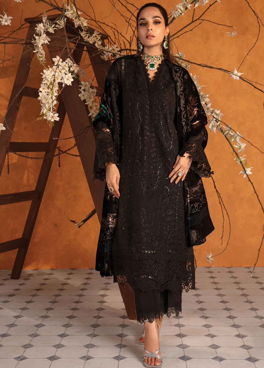 Rang Rasiya Embroidered Khaddar Suit Unstitched 3 Piece D-03 Espresso - Winter Collection