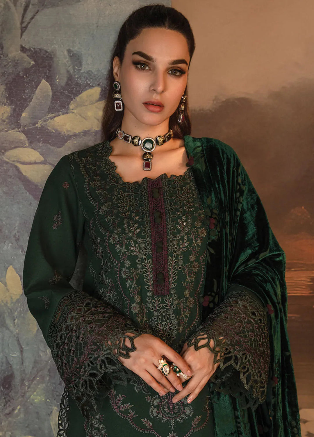 Rang Rasiya Embroidered Khaddar Suit Unstitched 3 Piece D-06 Matcha - Winter Collection