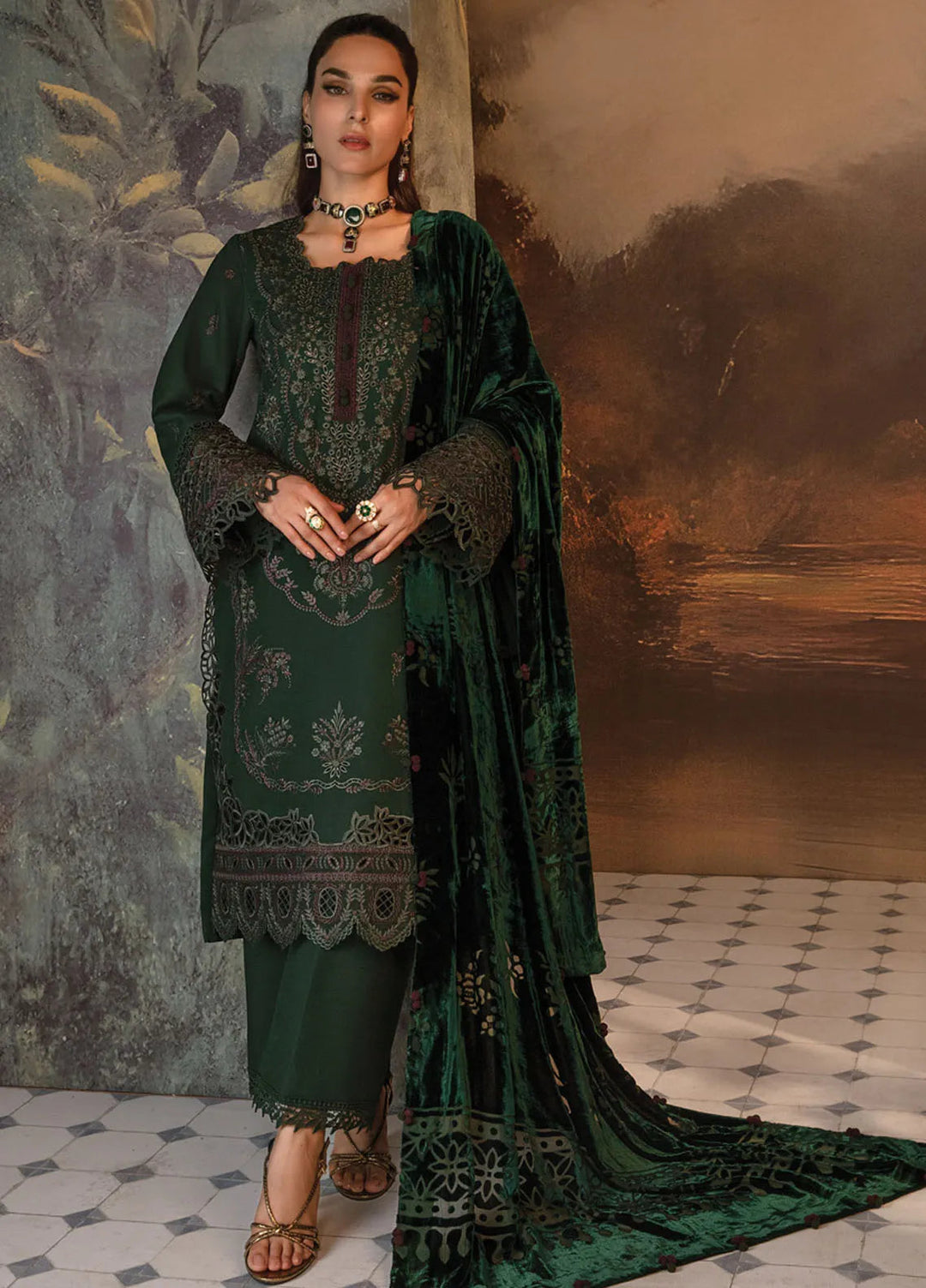 Rang Rasiya Embroidered Khaddar Suit Unstitched 3 Piece D-06 Matcha - Winter Collection
