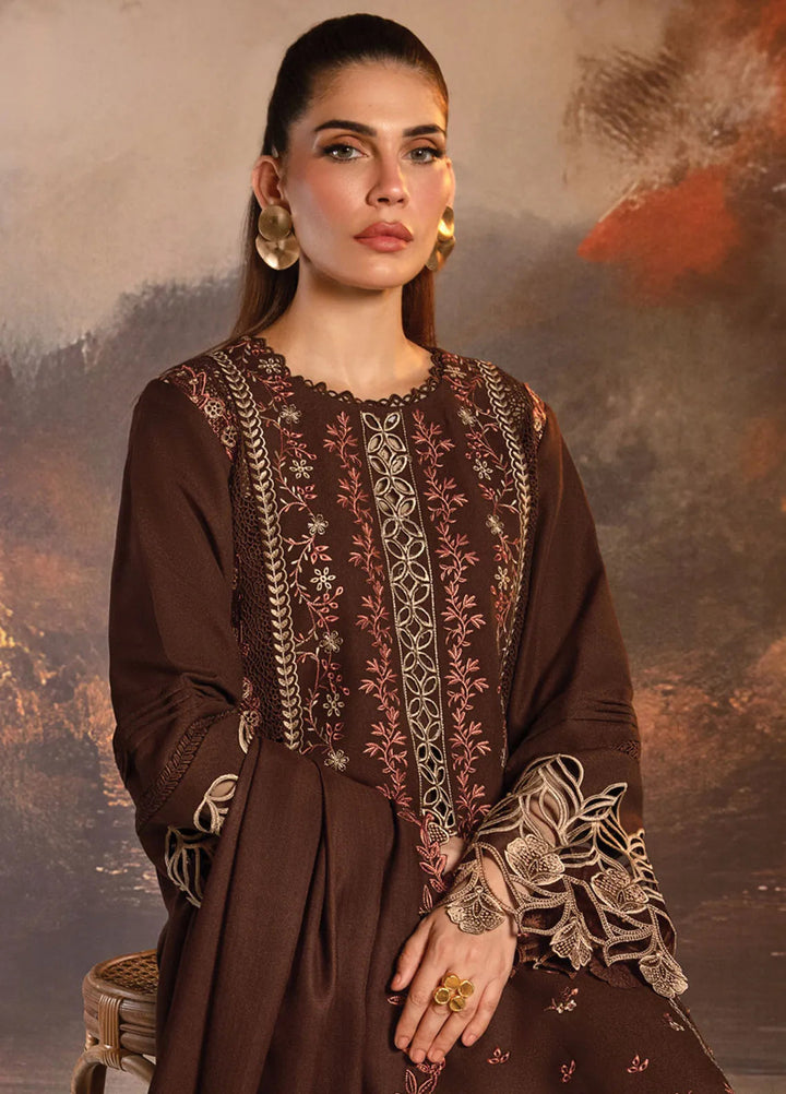 Rang Rasiya Embroidered Khaddar Suit Unstitched 3 Piece D-07 Hot Chocolate - Winter Collection
