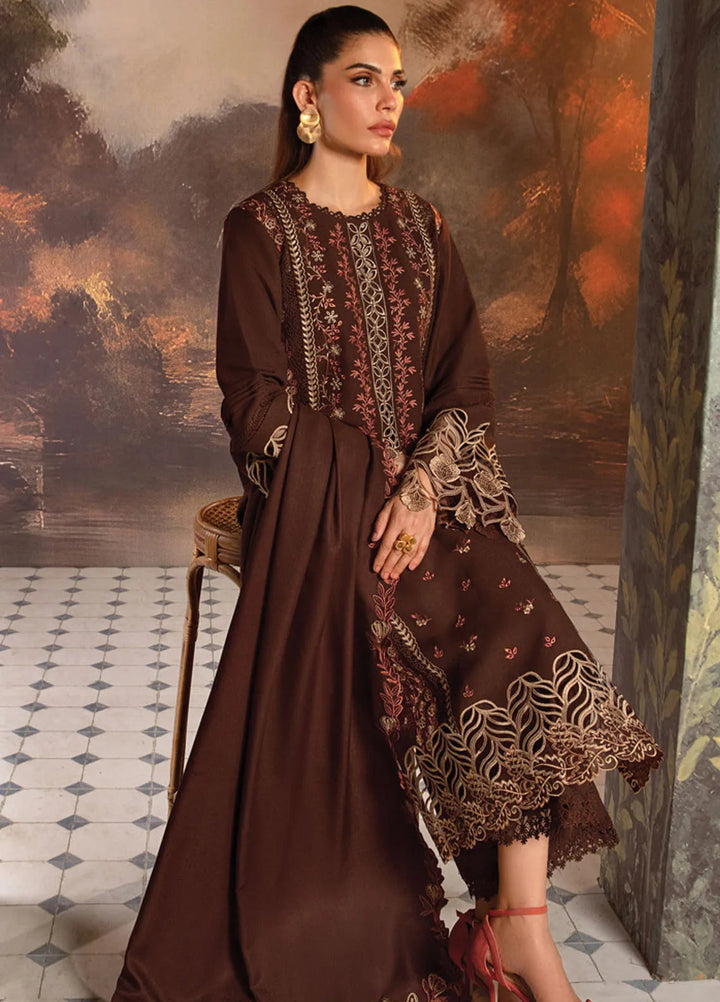 Rang Rasiya Embroidered Khaddar Suit Unstitched 3 Piece D-07 Hot Chocolate - Winter Collection
