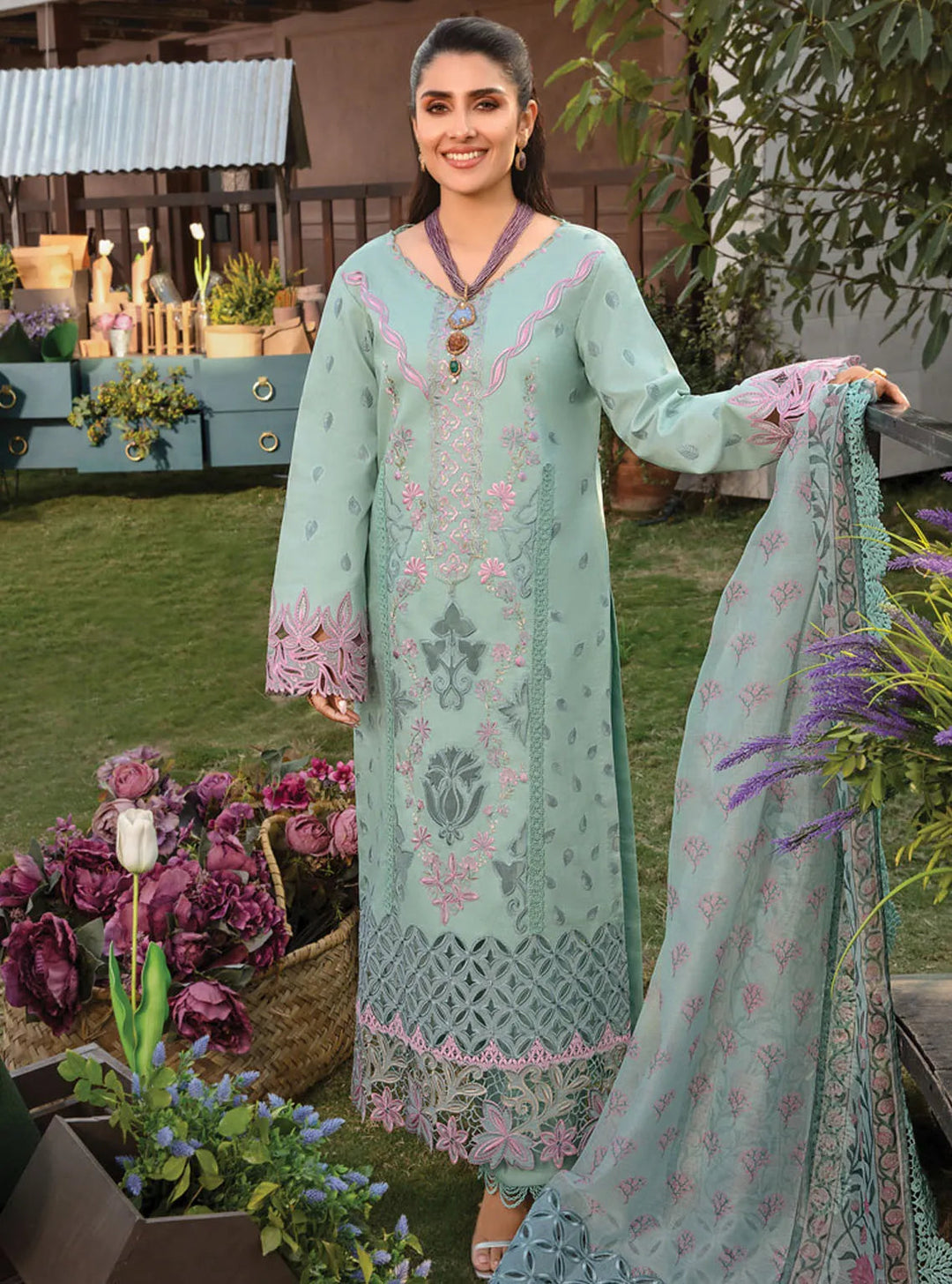 Rang Rasiya Embroidered Lawn Suits Unstitched 3 Piece RR24PE D-09 Amyra - Summer Eid Collection