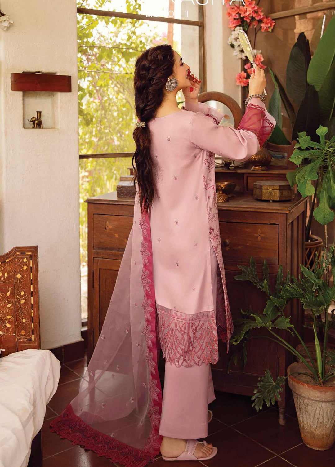 Maskan By Rang Rasiya Embroidered Lawn Suits Unstitched 3 Piece RR22M 12 Pink Paradise - Eid Collection