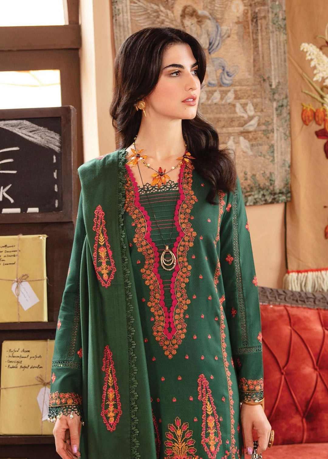 Rang Rasiya Embroidered Linen Suits Unstitched 3 Piece RR22W D-13 - Winter Collection