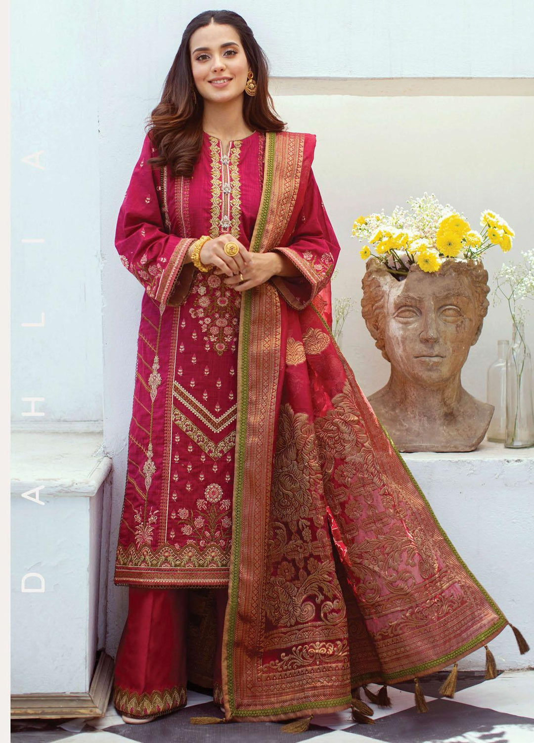 Rang Rasiya Embroidered Cotton Suits Unstitched 3 Piece RR21E 03 Dahlia - Premium Collection