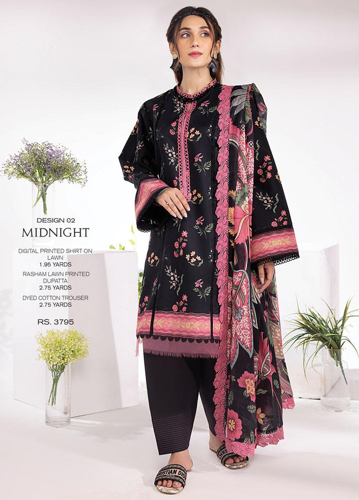 Rang Rasiya Printed Lawn Suits Unstitched 3 Piece RR23SB D-02 Midnight - Summer Collection