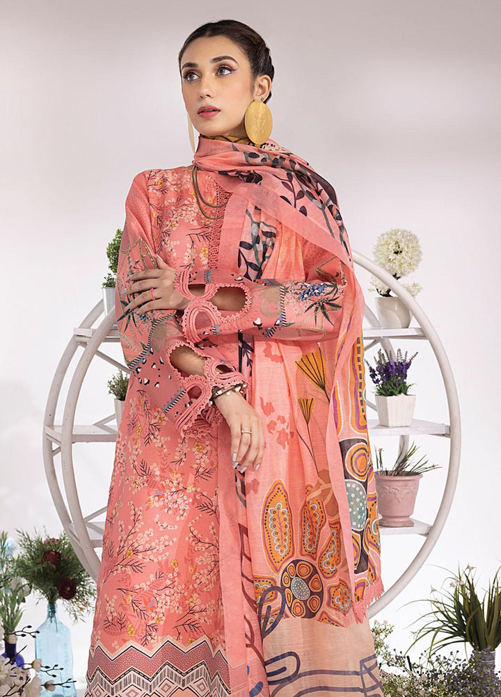 Rang Rasiya Printed Lawn Suits Unstitched 3 Piece RR23SB D-03 Salmon - Summer Collection