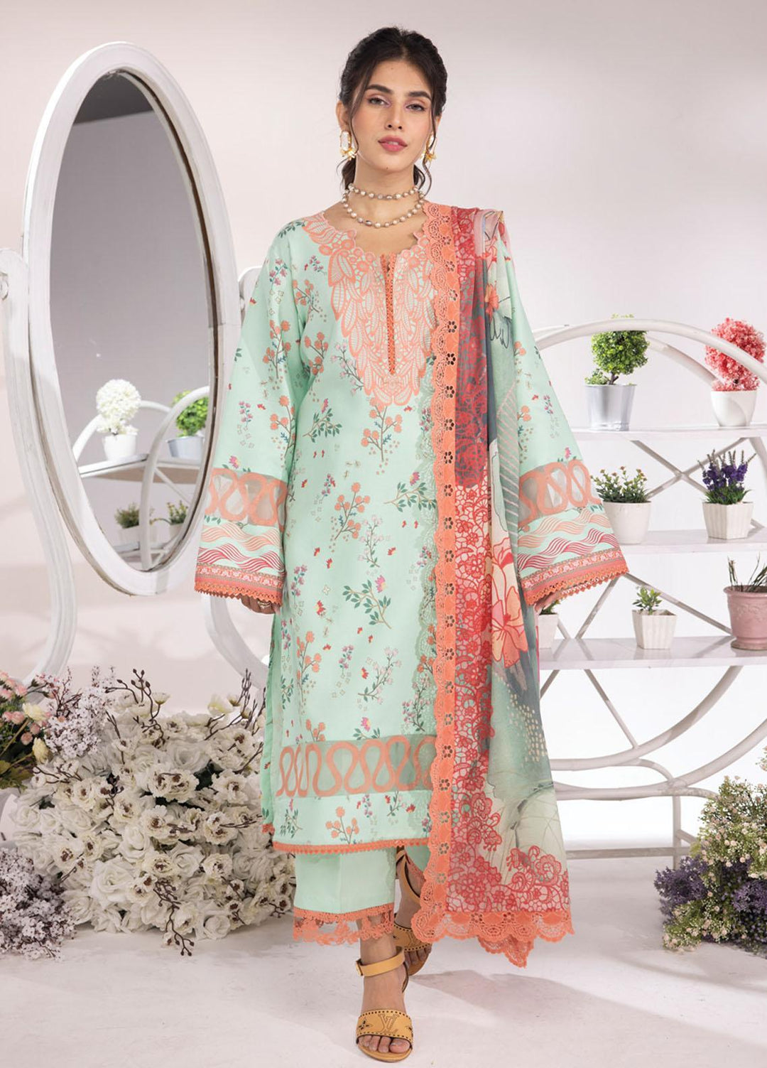 Rang Rasiya Printed Lawn Suits Unstitched 3 Piece RR23SB D-04 Mint - Summer Collection