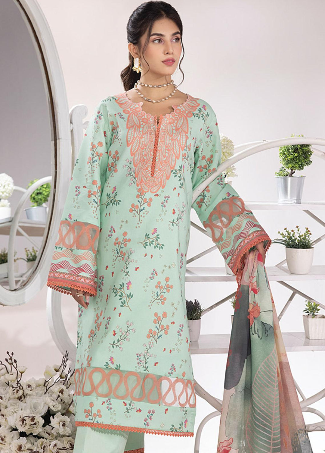 Rang Rasiya Printed Lawn Suits Unstitched 3 Piece RR23SB D-04 Mint - Summer Collection