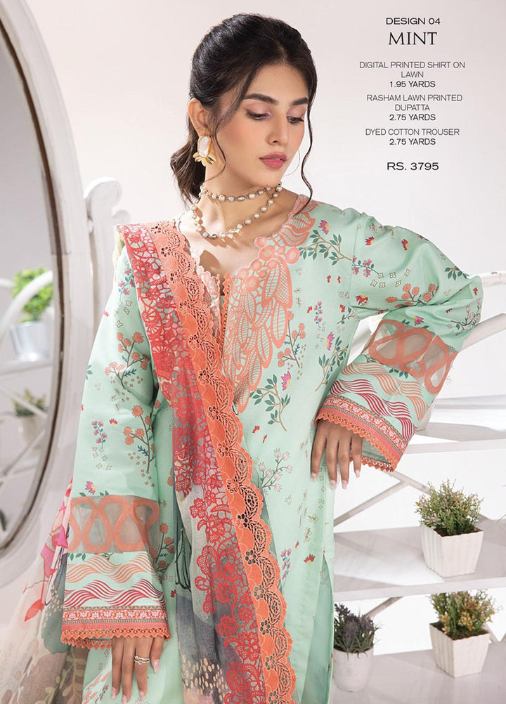 Rang Rasiya Printed Lawn Suits Unstitched 3 Piece RR23SB D-04 Mint - Summer Collection