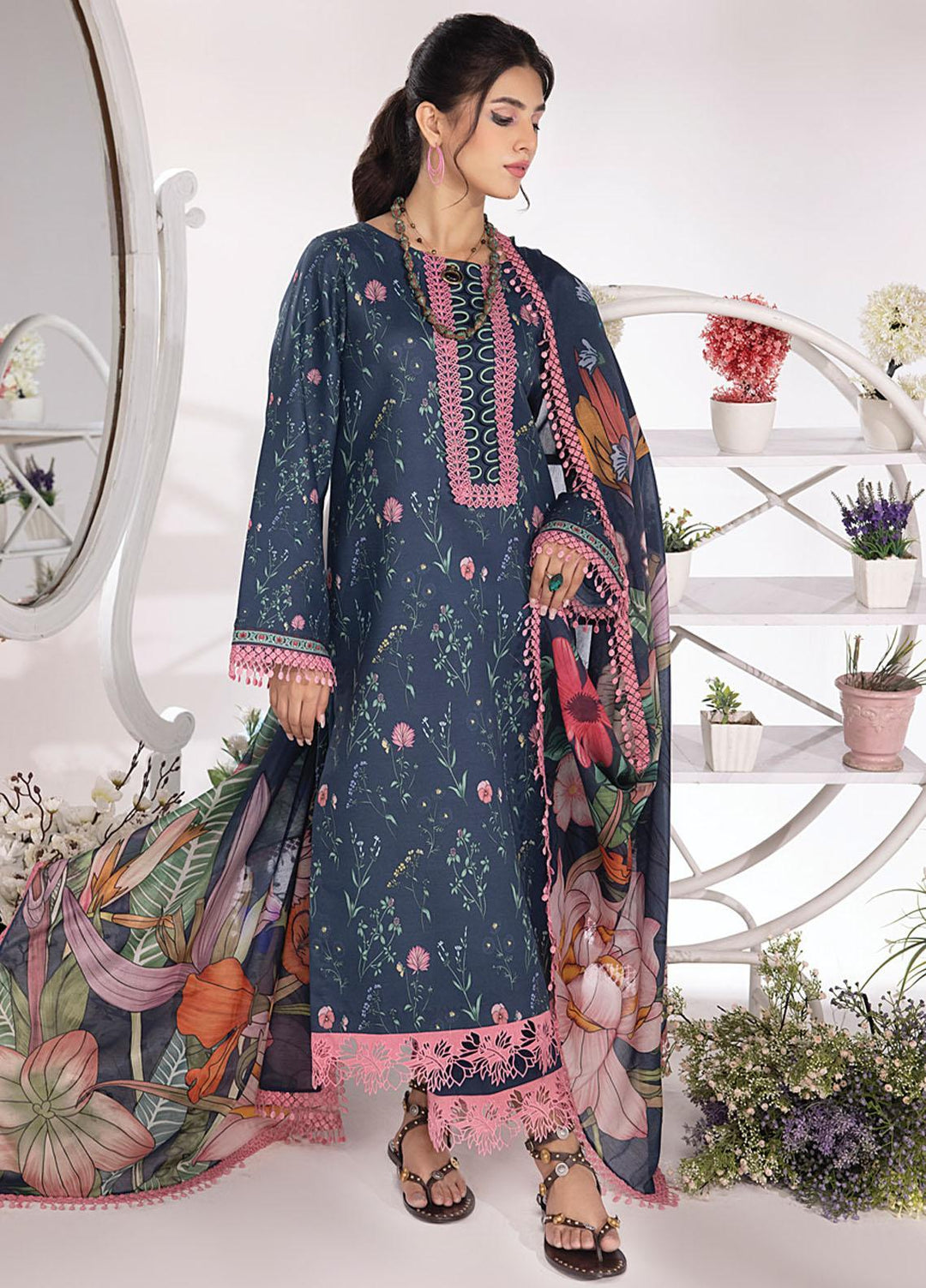 Rang Rasiya Printed Lawn Suits Unstitched 3 Piece RR23SB D-06 Azure - Summer Collection