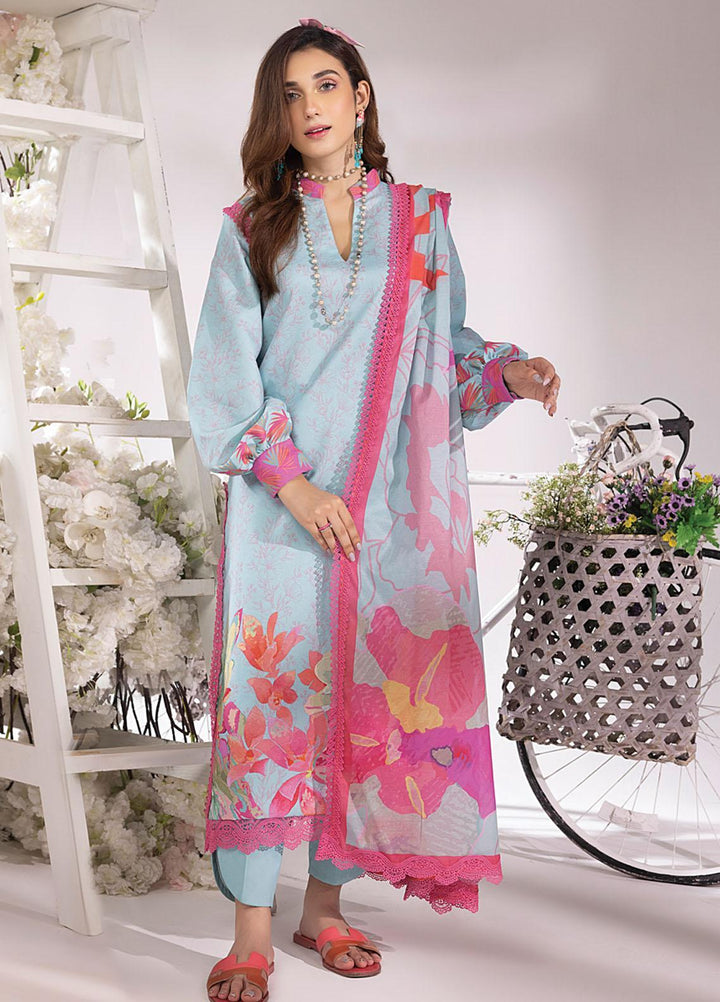 Rang Rasiya Printed Lawn Suits Unstitched 3 Piece RR23SB D-07 Aquamarine - Summer Collection