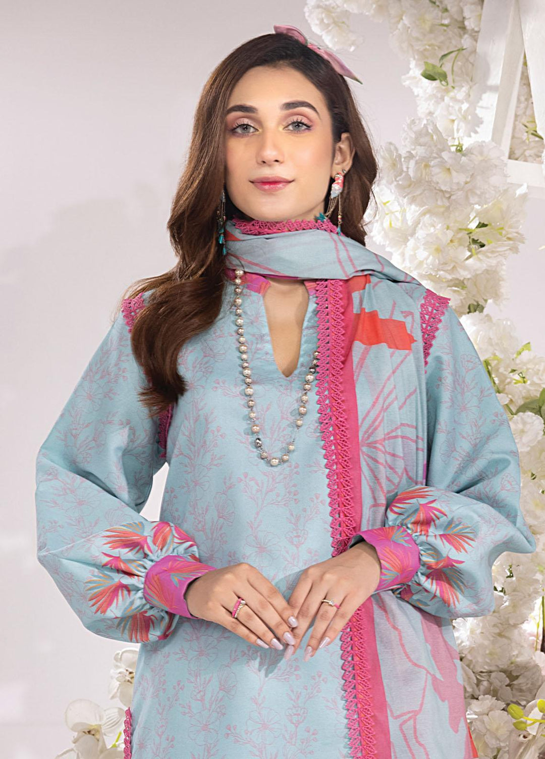 Rang Rasiya Printed Lawn Suits Unstitched 3 Piece RR23SB D-07 Aquamarine - Summer Collection
