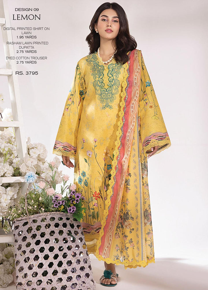 Rang Rasiya Printed Lawn Suits Unstitched 3 Piece RR23SB D-09 Lemon - Summer Collection